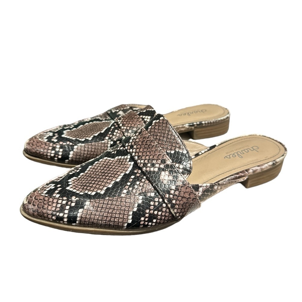 Charles David mules slip on size 7 faux snake print pointed toe